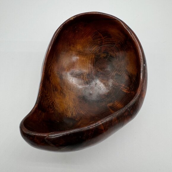 Vintage 1989 Artisan made Wooden Bowl Unusual Decor Brown Signed Eclectic Boho - Picture 4 of 11
